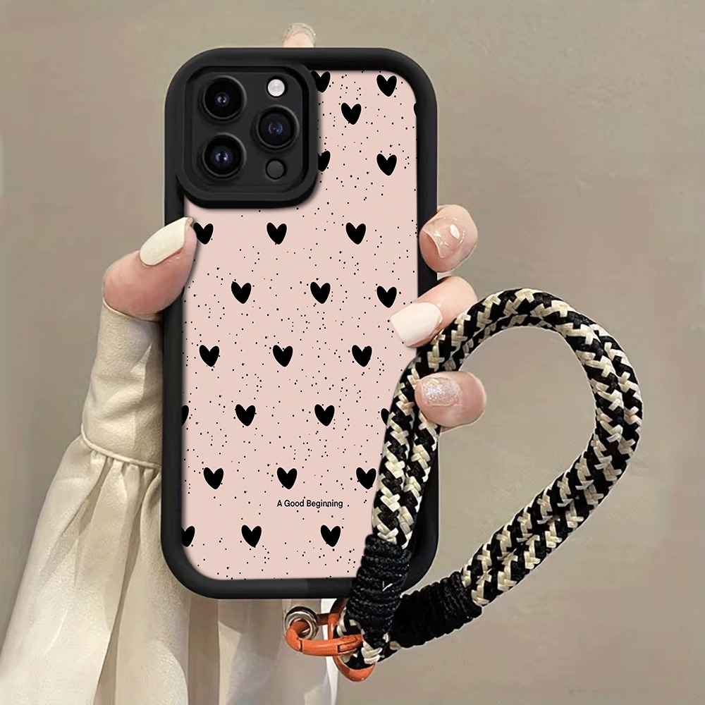 Phone Cases With Loop - Ink Splattered Black Heart Hang Strap