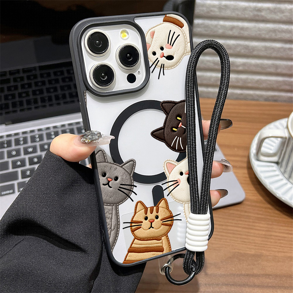 Phone Cases Cute Iphone 13 - Cute Faux Embroidery Cat Phone Case