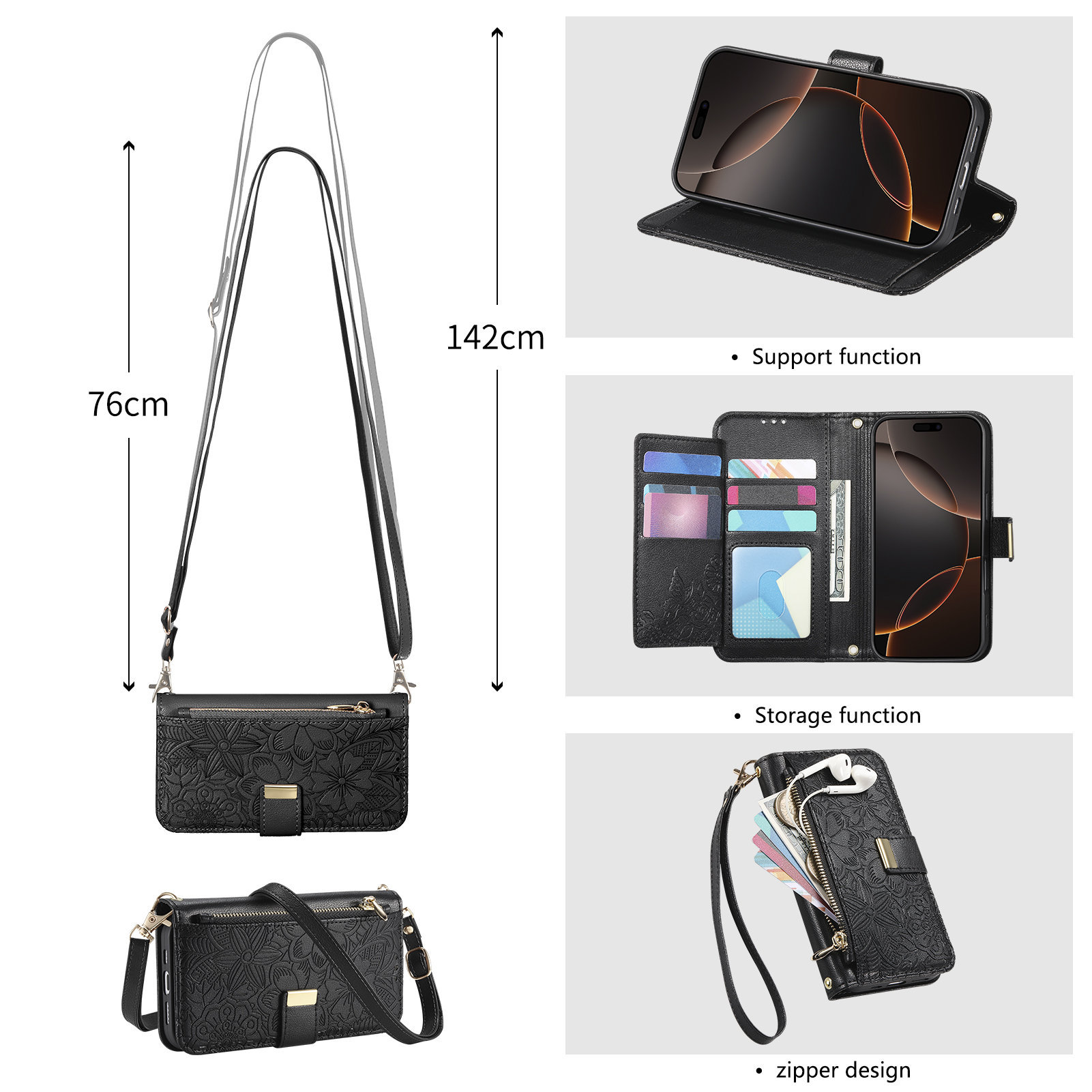 Leather Zipper Crossbody Flip  - Phone Cases With Wallet ulasan dan harga
